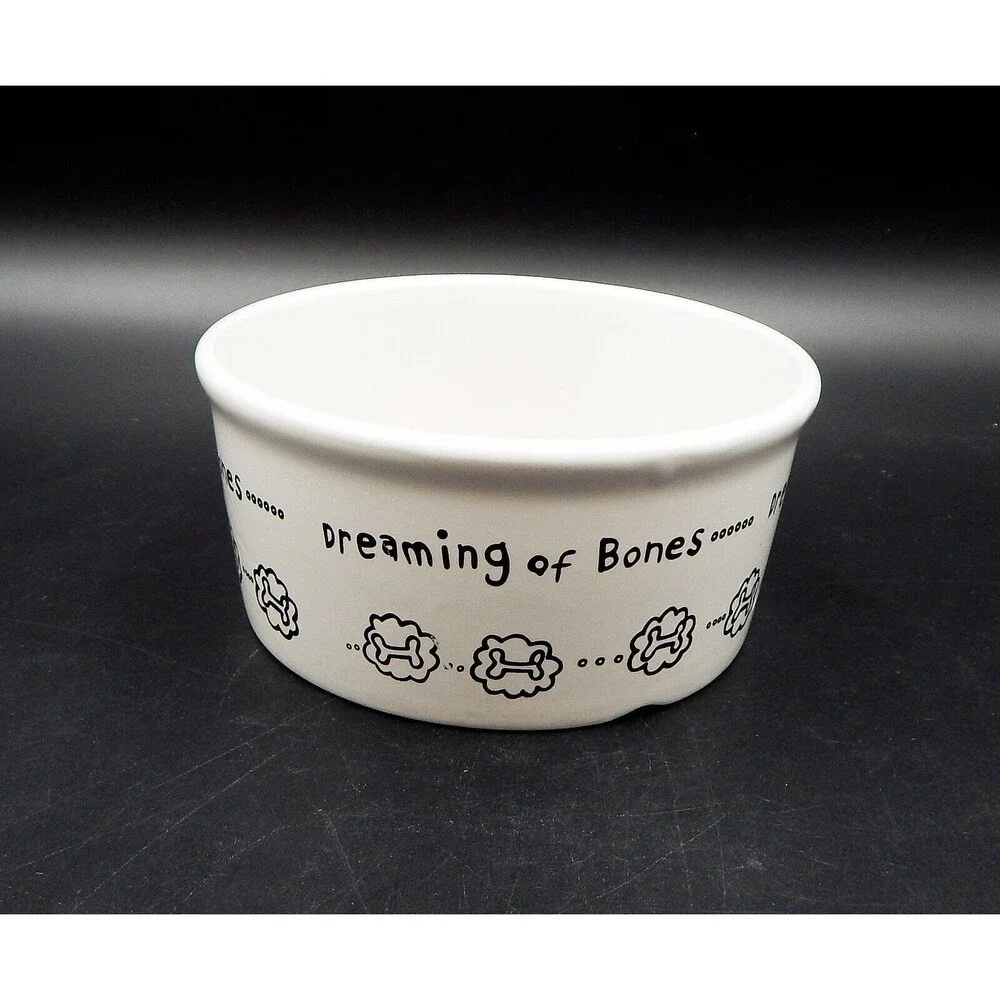 Dreaming of Bones Dog Bowl Pet Round Deep Ceramic Food Water 6 Inch